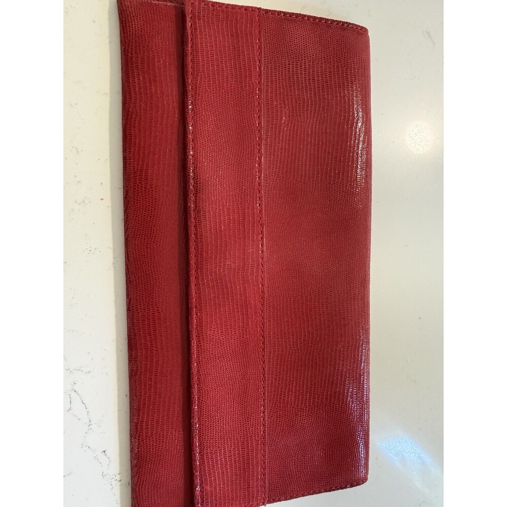 BCBGMAXAZRIA Red Genuine Leather Lizard Embossed Clutch Evening Ba